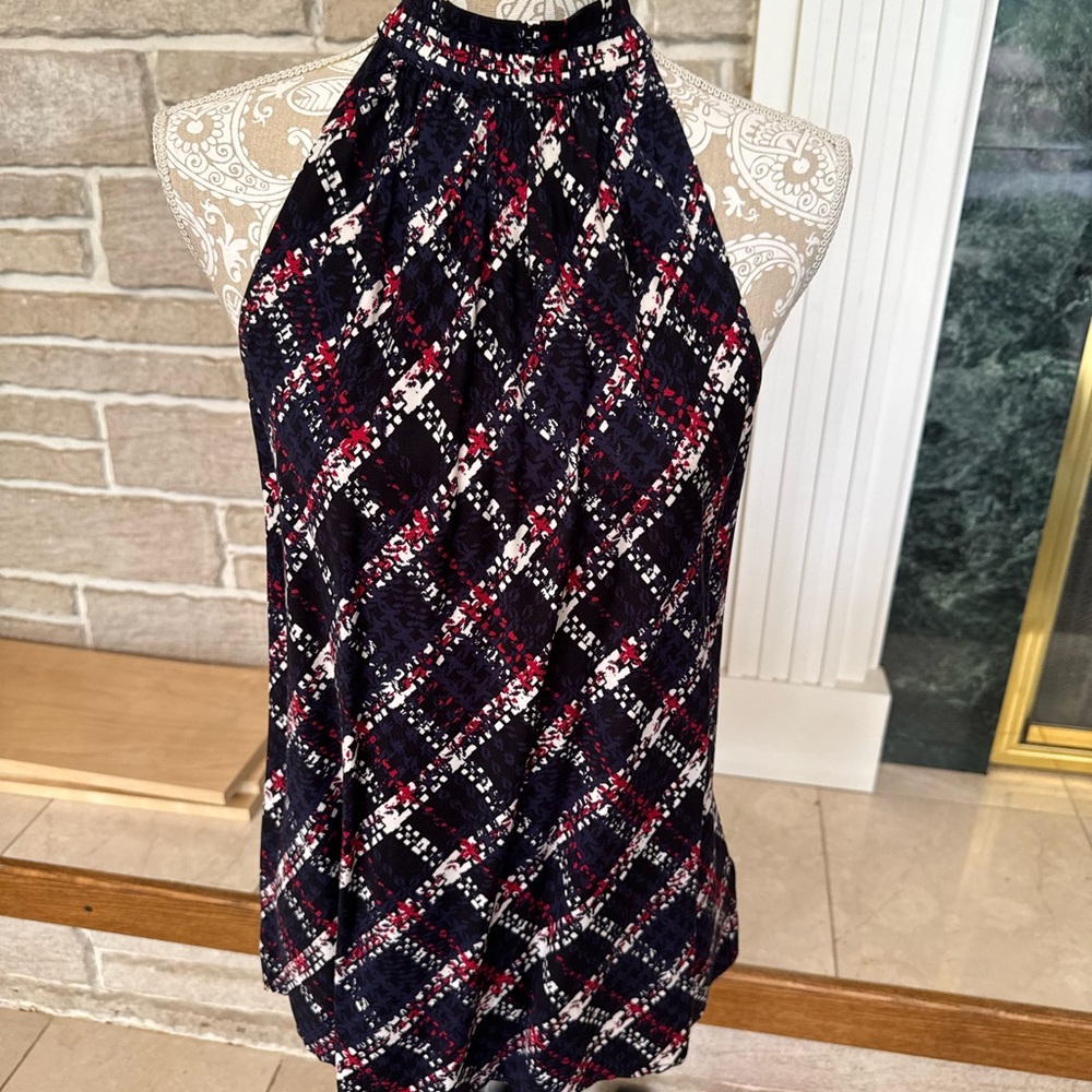 Liverpool Halter Tank Abstract Plaid Pattern Size Small